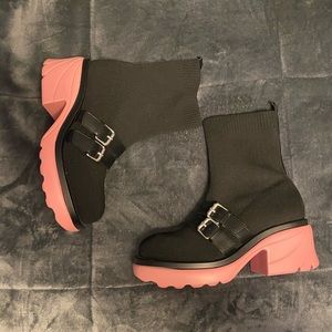🆕 Black & Pink Chunky Heeled Sock Boot